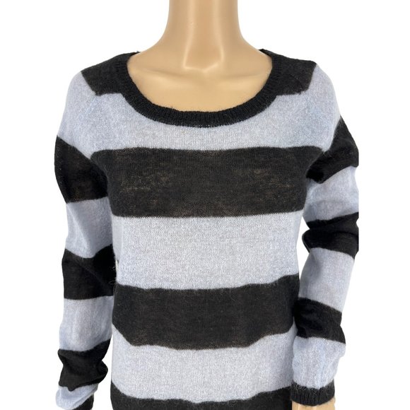 Maison Scotch mohair blend sweater 2 black light blue striped crew neck - Picture 2 of 13